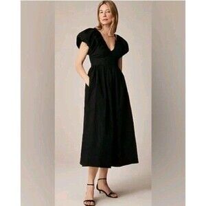 J.CREW Collection  Cecily Dress Cotton Poplin Black Puffed Sleeves Size 8 NWT
